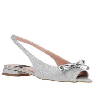 🎁ISLO ISABELLA LORUSSO open toe flat slingback silver metallic sandals in 38